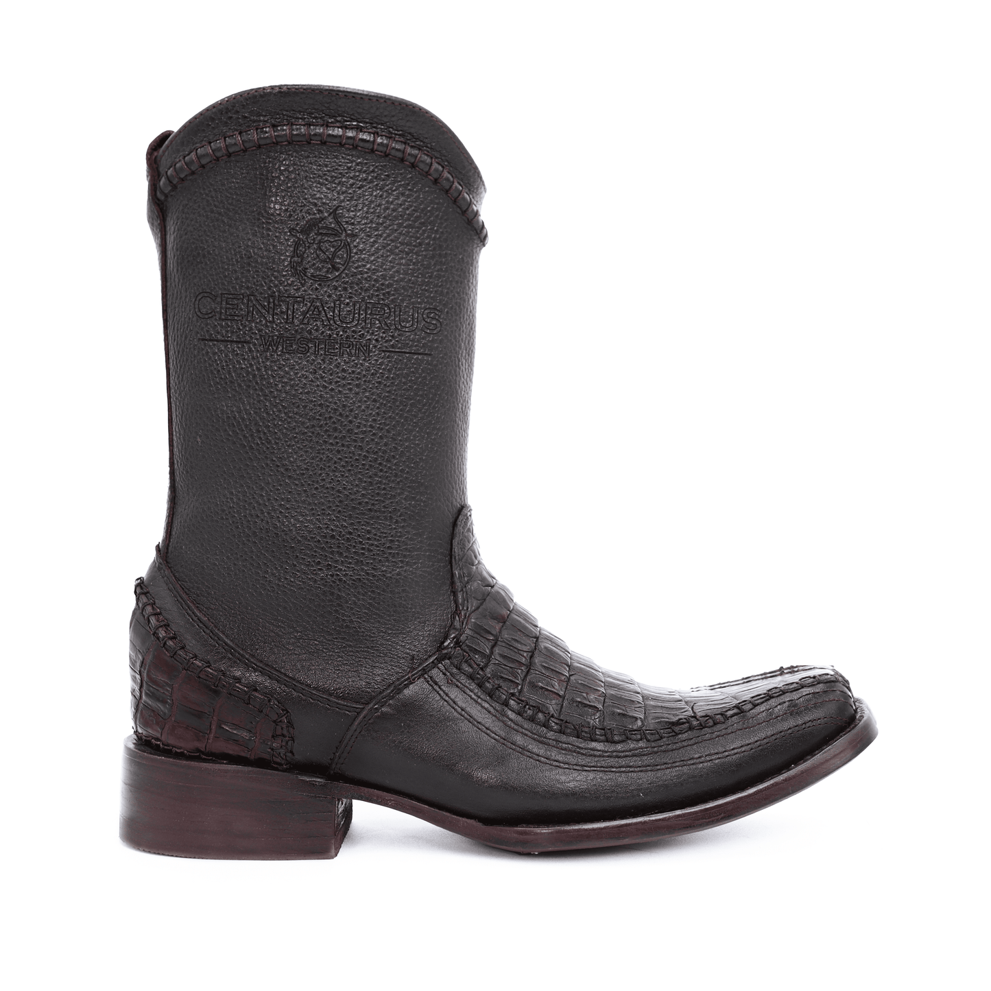 Cowboy boot in original crocodile leather, hand-woven artisan finish - herringbone model.