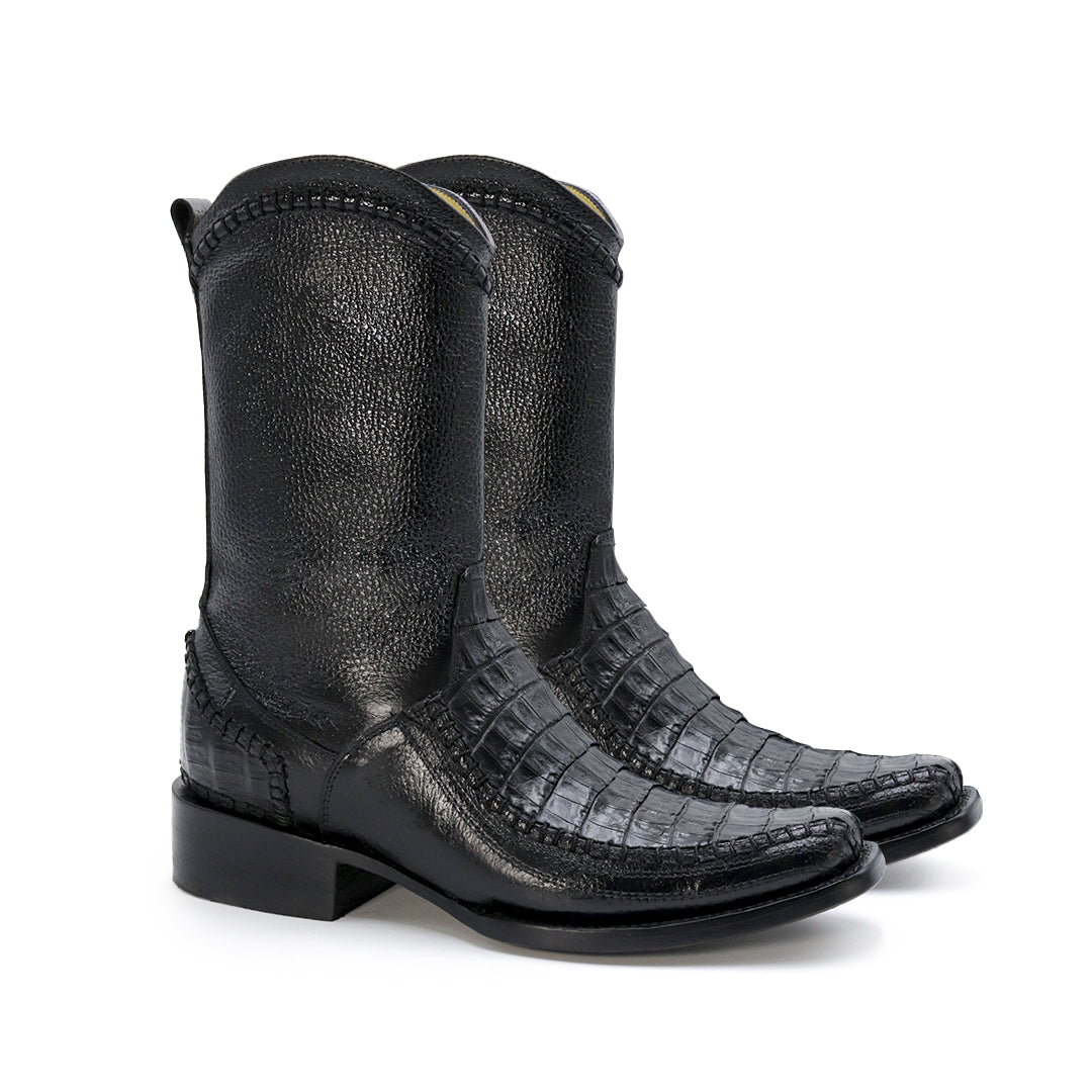 Cowboy boot in original crocodile leather, hand-woven artisan finish - herringbone model.