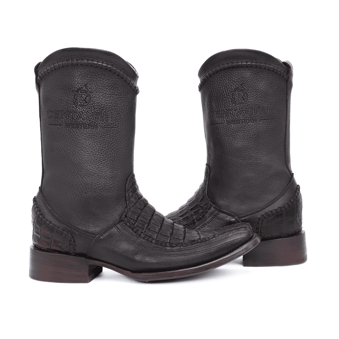 Cowboy boot in original crocodile leather, hand-woven artisan finish - herringbone model.