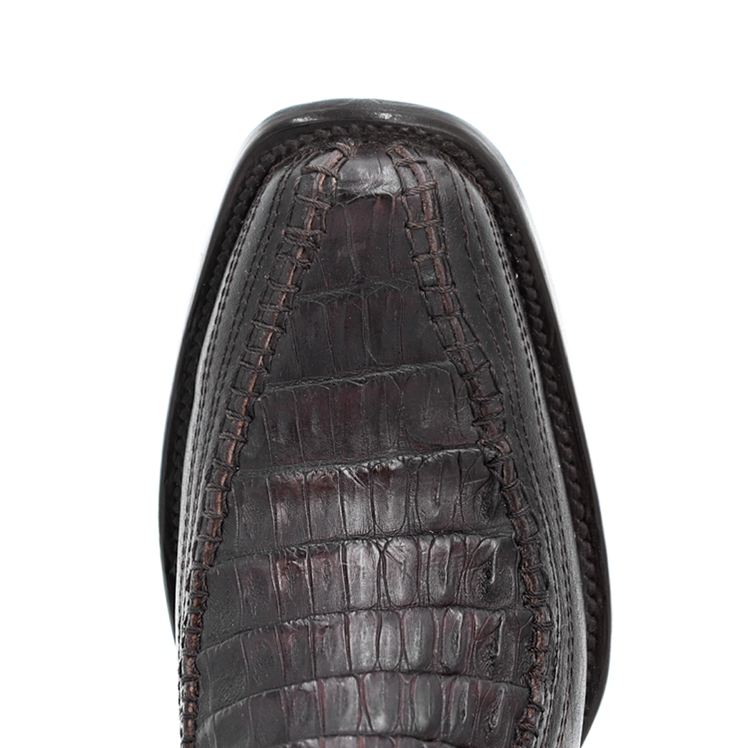 Cowboy boot in original crocodile leather, hand-woven artisan finish - herringbone model.