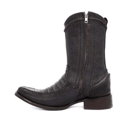 Cowboy boot in original crocodile leather, hand-woven artisan finish - herringbone model.
