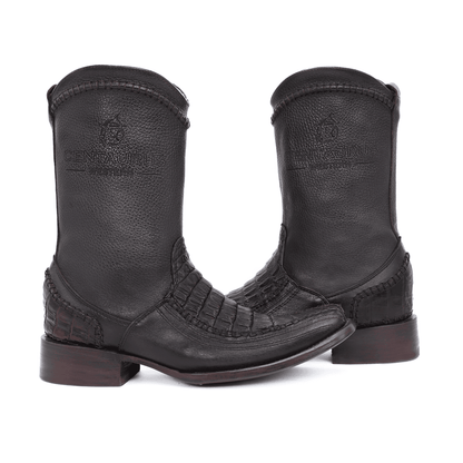 Cowboy boot in original crocodile leather, hand-woven artisan finish - herringbone model.