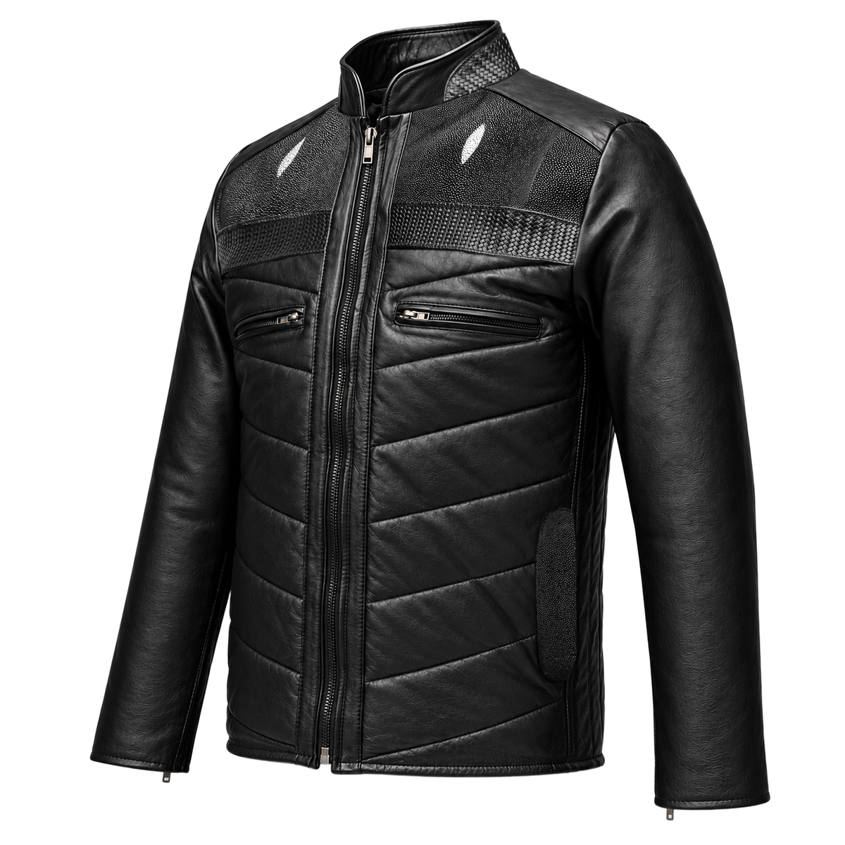 Ares vest in sheepskin with crocodile appliqués