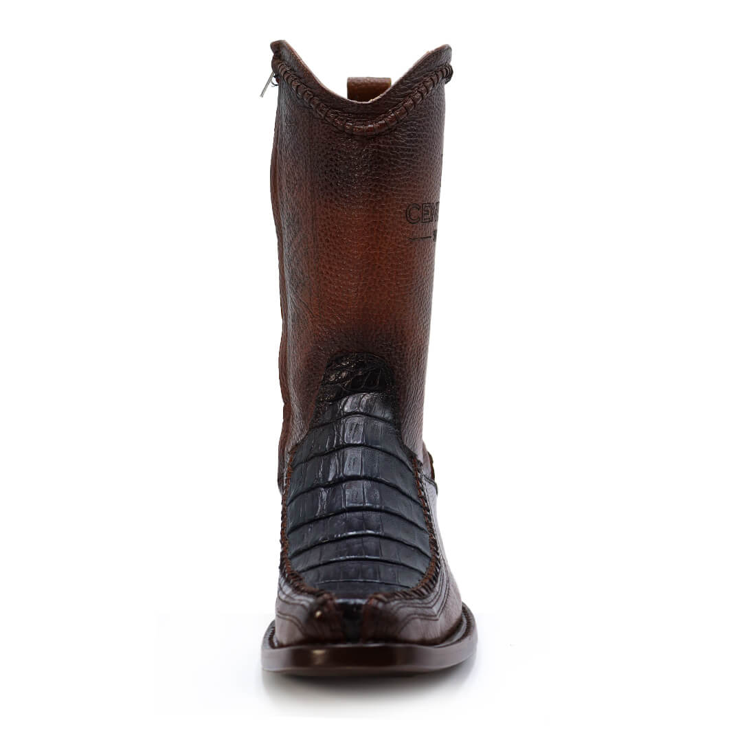 Bota Vaquera en piel original de cocodrilo, Acabado Artesanal Tejido a mano - modelo Espiga.