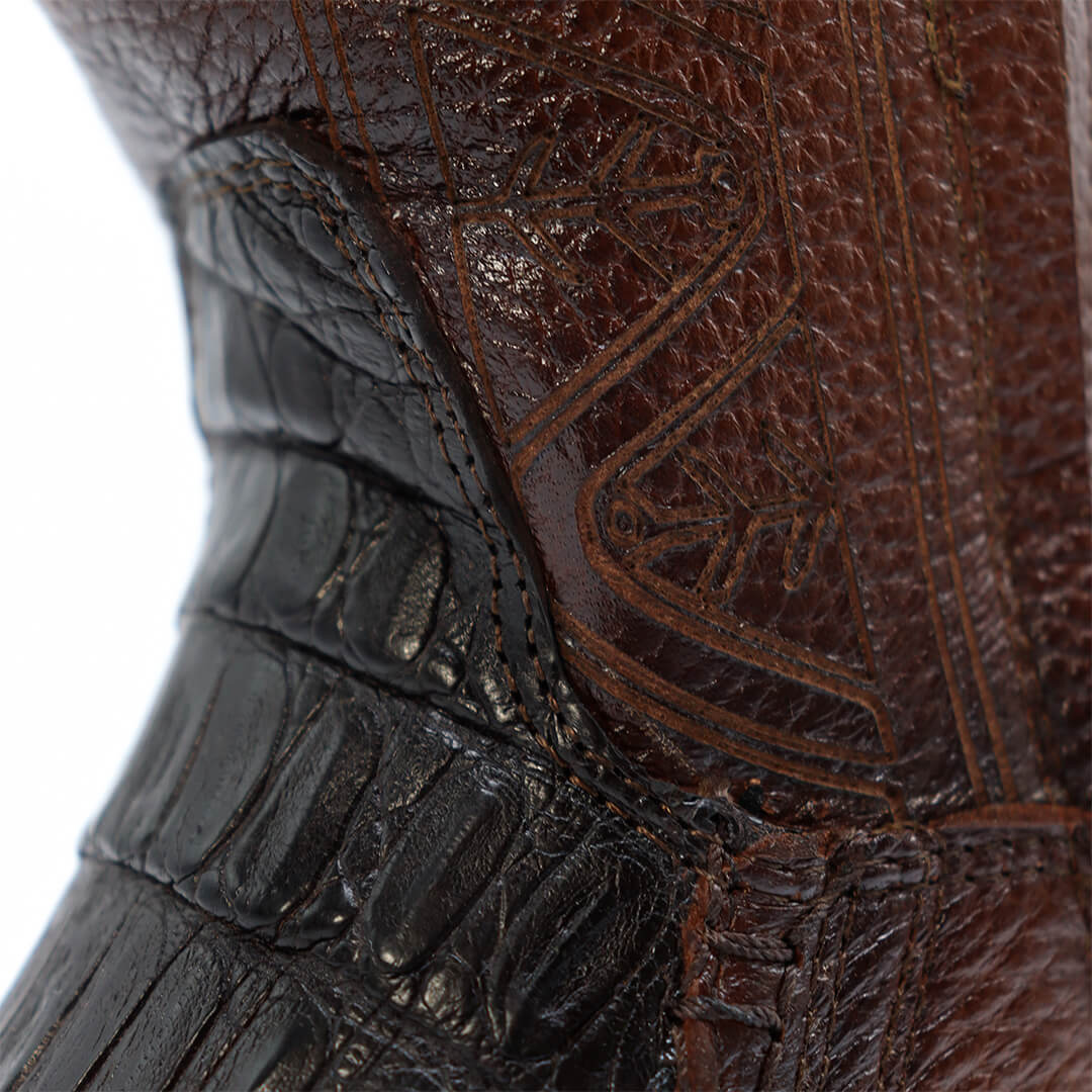 Bota Vaquera en piel original de cocodrilo, Acabado Artesanal Tejido a mano - modelo Espiga.