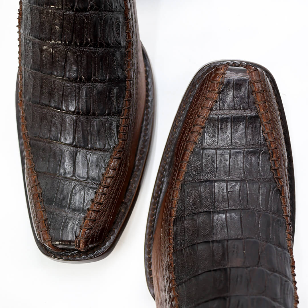 Bota Vaquera en piel original de cocodrilo, Acabado Artesanal Tejido a mano - modelo Espiga.