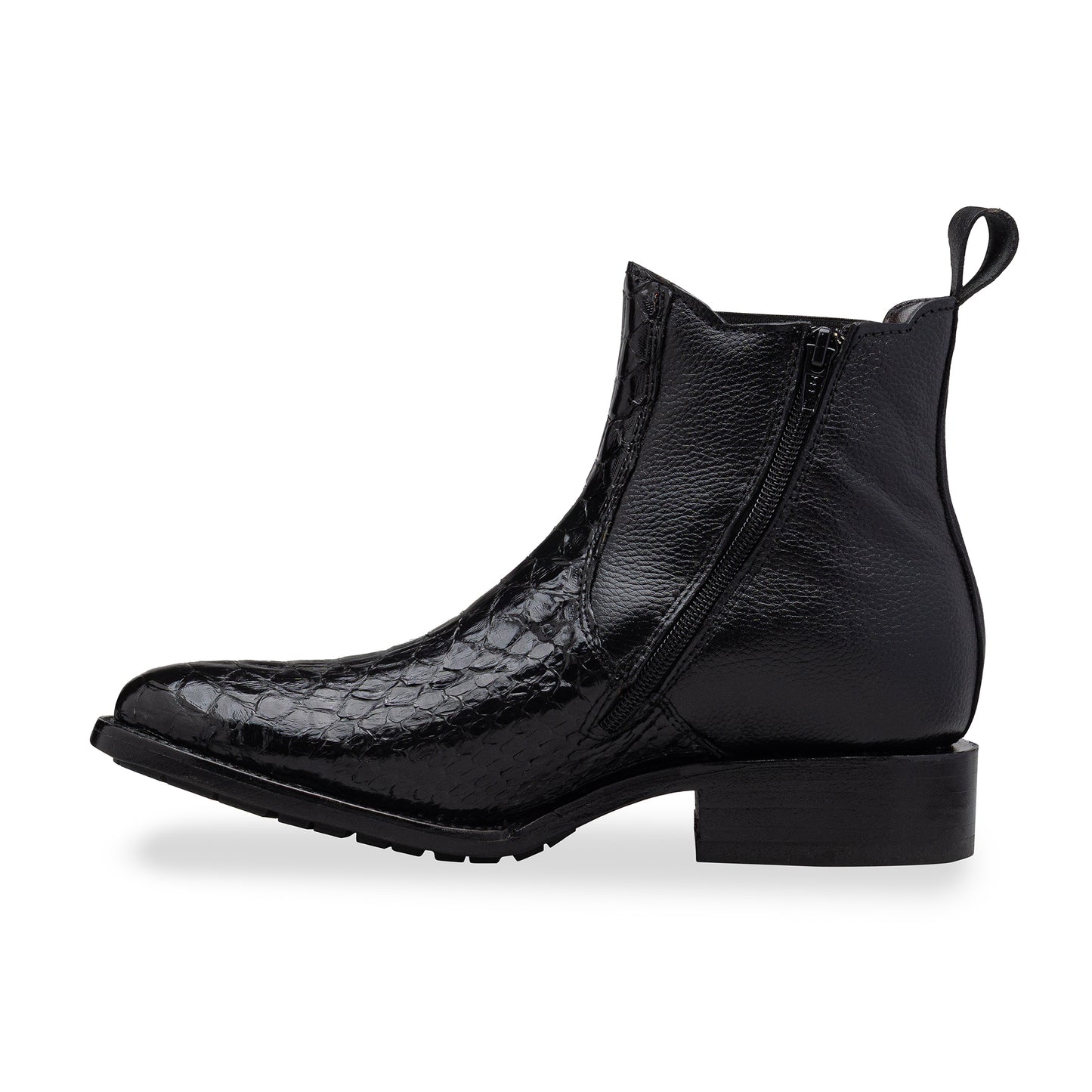 Quirón model python leather ankle boot with grafted sole