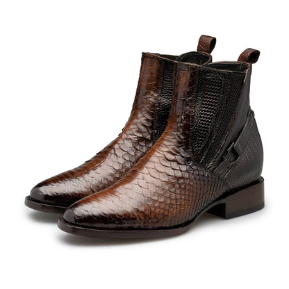 Quirón model python leather ankle boot with grafted sole
