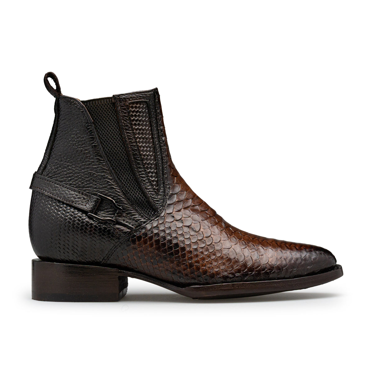 Quirón model python leather ankle boot with grafted sole