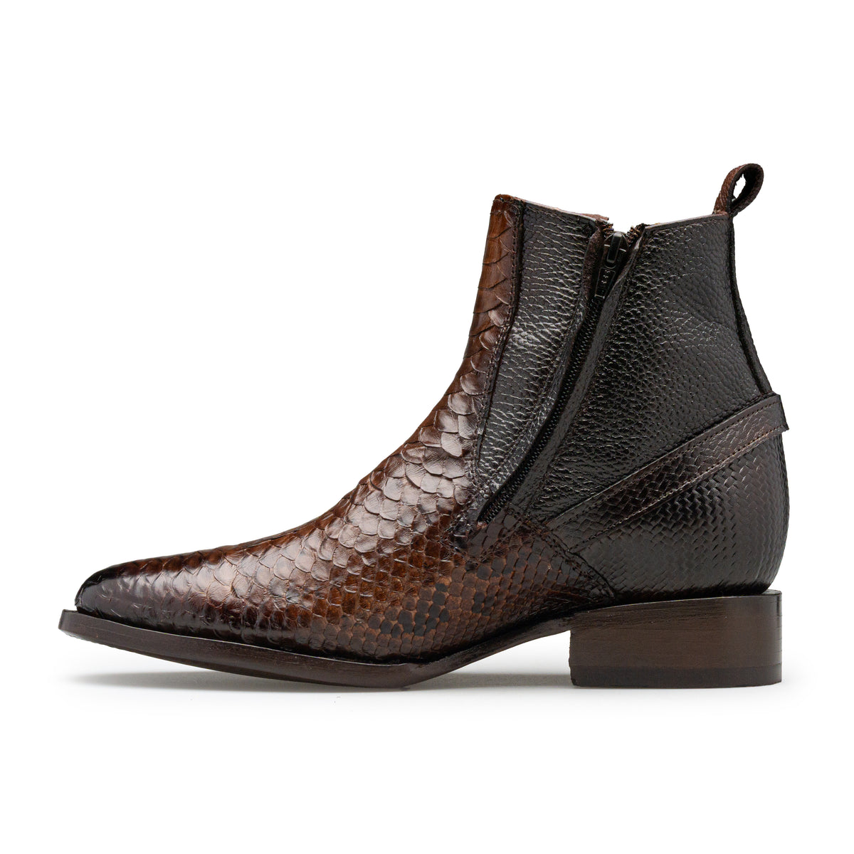 Quirón model python leather ankle boot with grafted sole