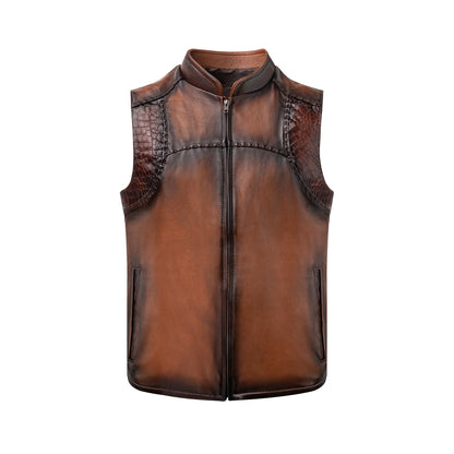 Crocodile leather vest, hand-woven