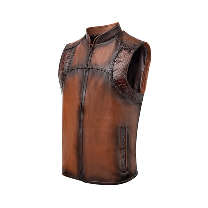 Crocodile leather vest, hand-woven