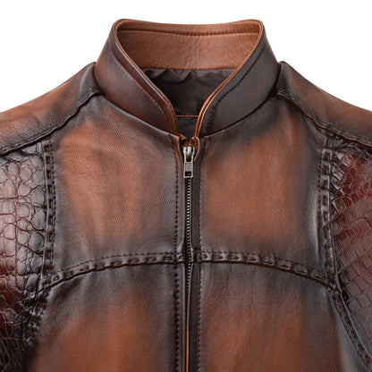 Crocodile leather vest, hand-woven