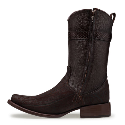 Bota vaquera en piel original de cuello de toro modelo fenix.