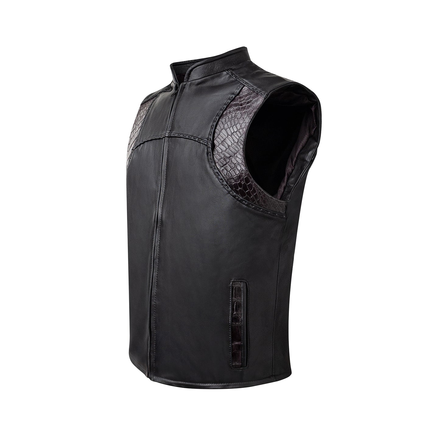 Crocodile leather vest, hand-woven