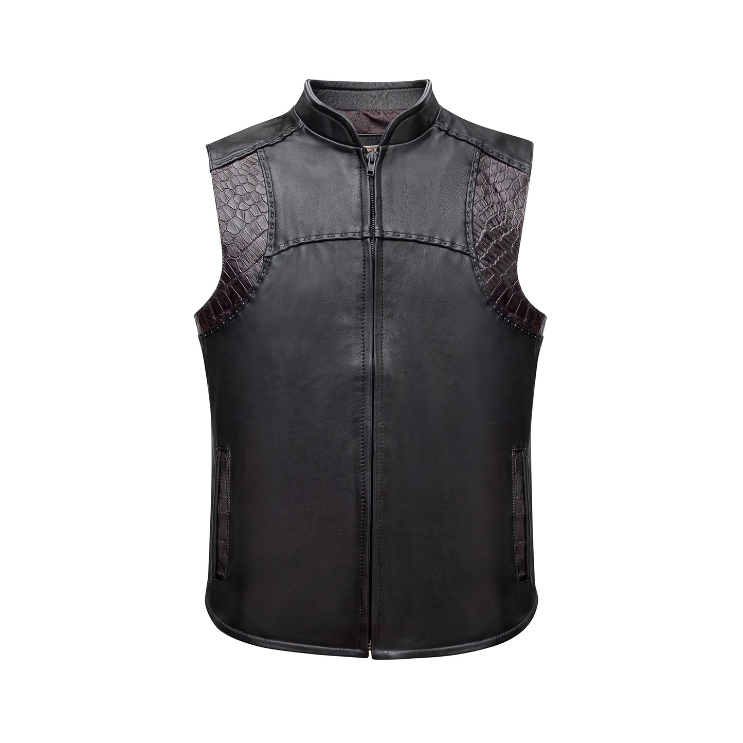 Crocodile leather vest, hand-woven