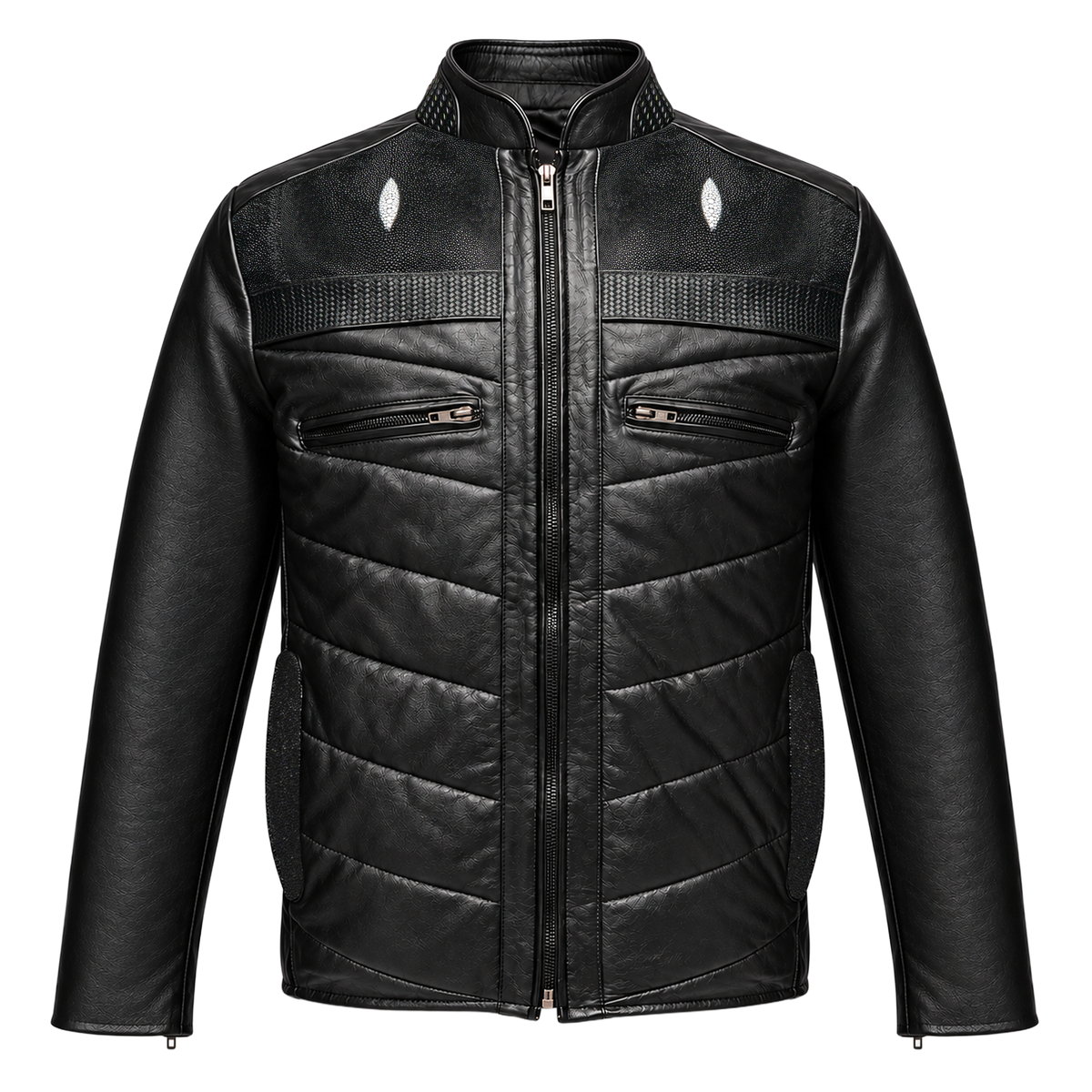 Ares vest in sheepskin with crocodile appliqués