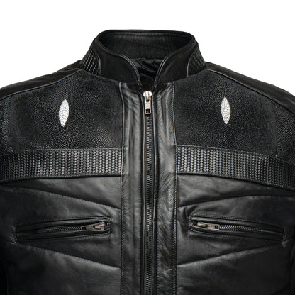 Ares vest in sheepskin with crocodile appliqués